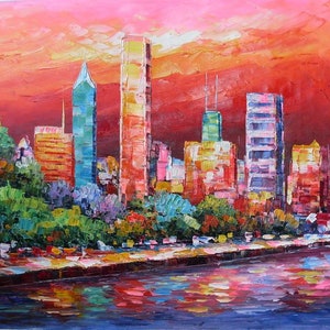 Skylines CHICAGO, IL-K.SING-3142-Home Decor Holiday Artwork Texture Painting Dining Wall Art