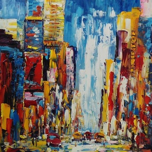 DRIVING IN FOGGY Time Square-K.Sing-5041-Home Decor Holiday Artwork Texture Painting Dining Wall Art