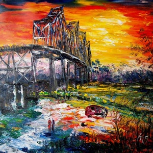 Helena Bridge, From Arkansas-K.Sing-5356-Home Decor Holiday Artwork Texture Painting Dining Wall Art