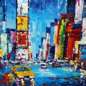 DRIVING In Blue TIME SQUARE-K.Sing-5025-Home Decor Holiday Artwork Texture Painting Dining Wall Art