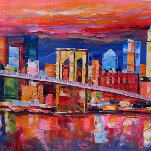NYC Brooklyn Bridge-K.SING-3214-Home Decor Holiday Artwork Texture Painting Dining Wall Art
