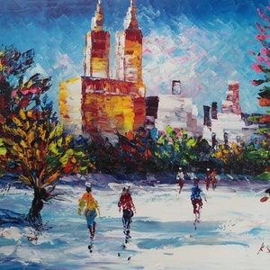 NYC Snow CENTRAL PARK-K.Sing-5091-Home Decor Holiday Artwork Texture Painting Dining Wall Art