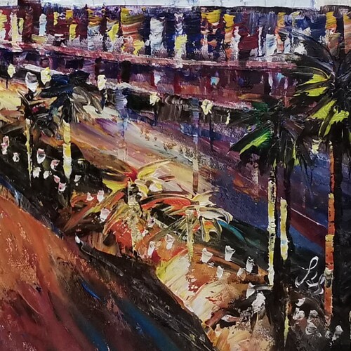 Night Las Vegas, NV-K.Sing-6043-Home Decor Holiday Artwork Texture Painting Dining Wall shops Art