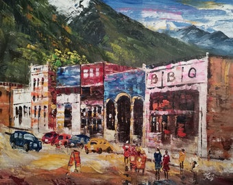 Downtown Silverton CO-K.Sing-6066-Home Decor Holiday Artwork Texture Painting Dining Wall Art