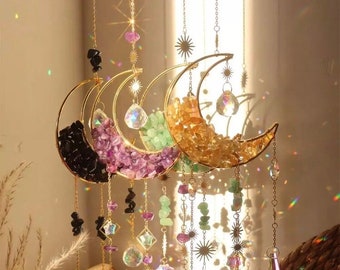 Hanging crystal home decor ornament, crystal sun catcher for window with crystal prisms, gemstone dream catcher healing energy Feng shu tool