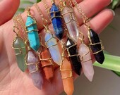 Genuine natural healing crystal necklaces for women, gold wire wrap amethyst and more real crystal necklaces for holiday season gifts