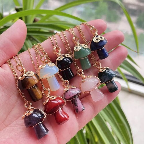 Crystal Mushroom Necklace Wire Wrapped Necklace Jewelry Etsy