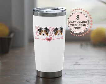 Australian Shepherd Tumbler, Personalized Aussie Gift, XOXO Aussie Mom Travel Mug Cup, 20oz Double Insulated Aussie Shepherd Tumbler Gift