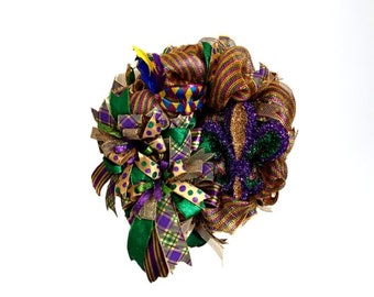 Mardi Gras Fleur De Leigh Wreath, Party Wreath, Purple, Green, and Gold Wreath