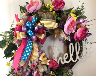 Everyday bright cheerful wreath full of florals.