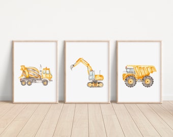 Trucks Poster Prints Dump Trucks Poster Digger Print Construction Poster Prints Wall Art Nursery Kids Prints Decor Set of 3