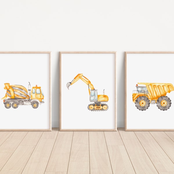 Trucks Poster Prints Dump Trucks Poster Digger Print Construction Poster Prints Wall Art Nursery Kids Prints Decor Set of 3