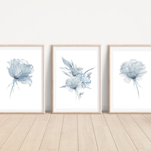Hamptons Poster Print Hamptons Wall Art Ice Blue Roses Floral Leaf Flower Prints Plant Print Floral Home Decor Printable Set of 3