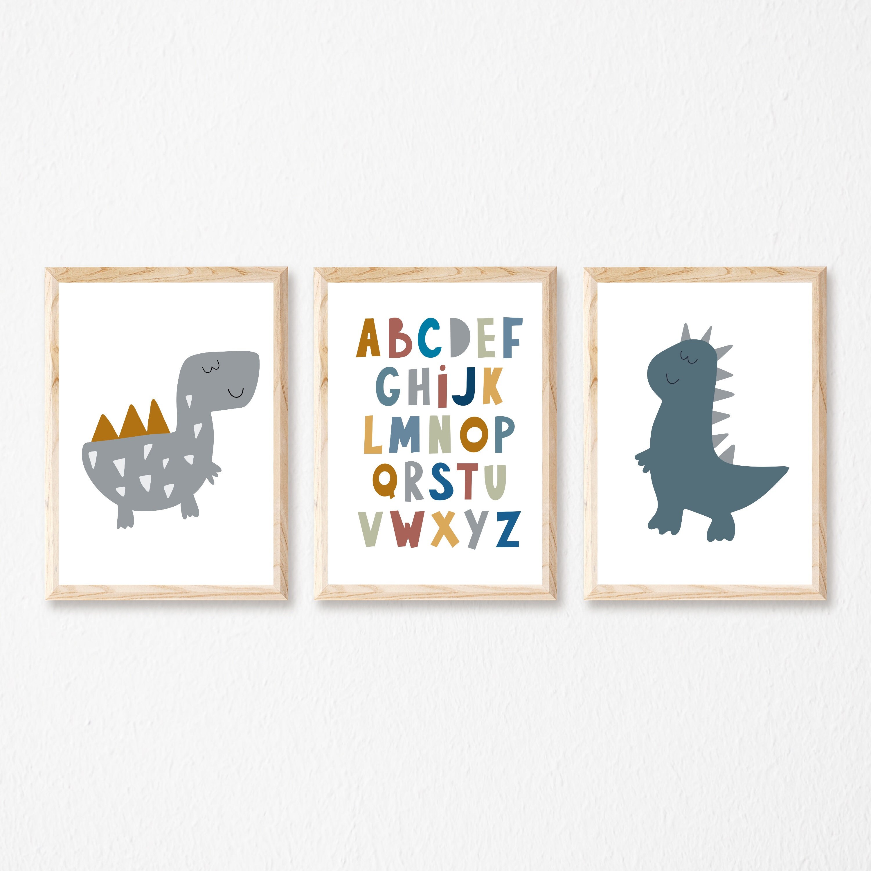 Set of 3 Alphabet and Dinosaur Dino Prints Kids Wall Art Etsy Australia