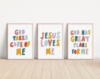 Christian Bible Printable Posters Kids Jesus Loves Me Christian Bible Scripture Modern Wall Art Nursery  Baby Kids Set of 3 DIGITAL DOWNLOAD