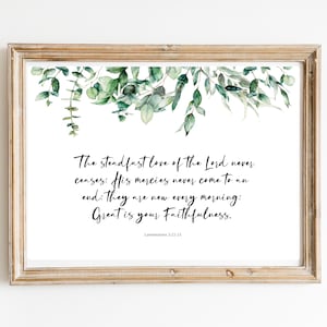 O amor constante do senhor lamentações 3:22-23 impressão, escritura da bíblia cristã impressão de arte de parede, decoração de casa pôster para impressão