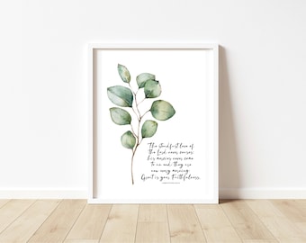 Christian Poster Print Great is your Faithfulness Lamentations Print Eucalyptus Leaves Scripture Christian Bible Wall Art Print Home Decor