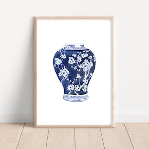 Póster con diseño de jarrón de jengibre azul de Hamptons, decoración del hogar, arte de pared, póster imprimible para lavandería de cocina