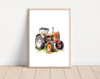 Watercolor Tractor, Kids Poster Print, Farm, Country  Kids Playroom Wall Art Decor, Poster Prints