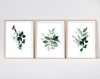 Set of 3 Eucalyptus Fern Leaf Prints, Plant Home Decor, Laundry Kitchen Wall Art, Poster Prints