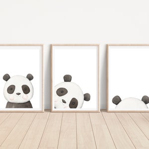 Set 3 Panda Bear Safari Animal Prints, Decor Wall Art, Nursery Baby Kids Boho Scandi