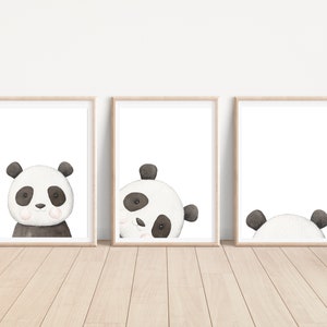 Set 3 Panda Bear Safari Animal Prints, Decor Wall Art, Nursery Baby Kids Boho Scandi, Printable Download