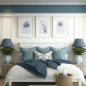 Hamptons Housewarming Gift Poster Print Hamptons New House Gift Poster  Provincial Watercolor Hydrangea Blue Floral Flower Set of 3