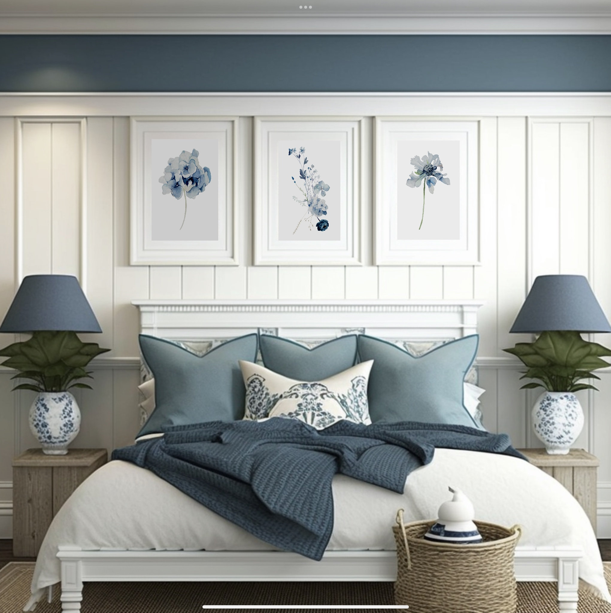 Hamptons Housewarming Gift Poster Print Hamptons New House Gift Poster  Provincial Watercolor Hydrangea Blue Floral Flower Set of 3