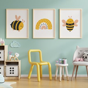 Bee Poster Printable Print Rainbow Print Wall Art Poster Bee Insect Wall Art Nursery Kids Poster Prints Set of 3 Printable Download