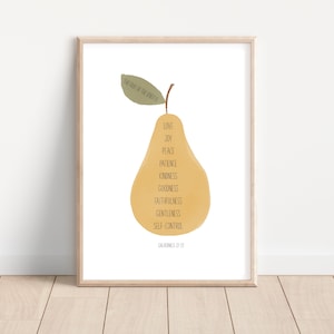 The Fruit of the Spirit Pear Galations Print,  Scripture Christian Bible Verse Wall Art Poster Print, Home Kitchen Decor Printable