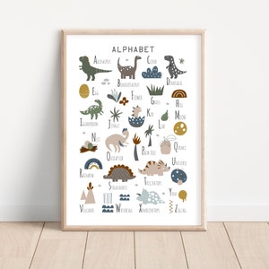 Dinosaur Dino ABC Alphabet Print, Neutral Boho, Trex, Stegosauras, Triceratops, Kids Nursery Baby Wall Art Decor, Printable Download