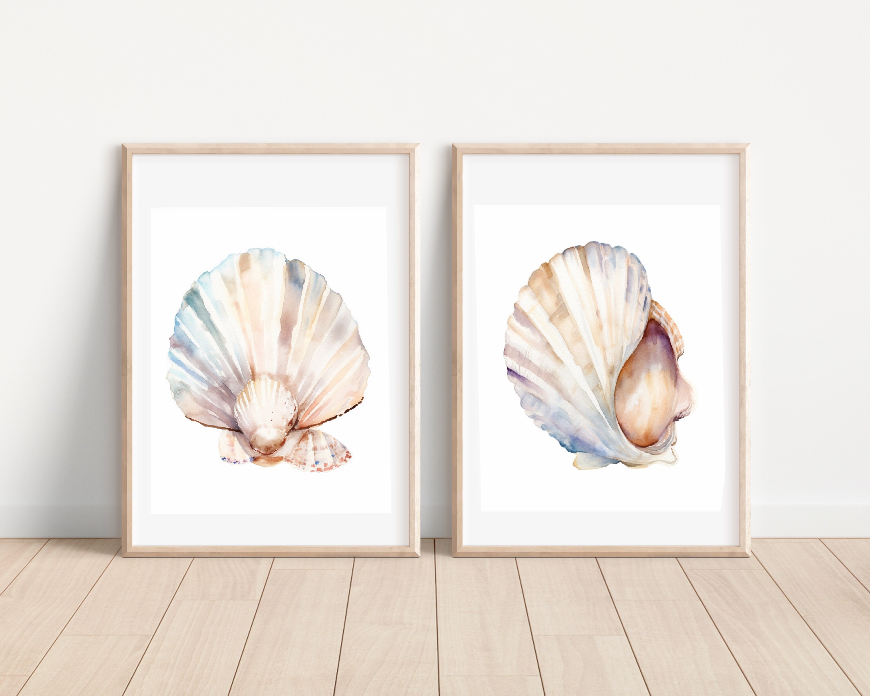 Beach Shells, Conch, Hamptons Poster Print, Home Decor, Modern Coastal, Wall Art, Laundry Bathroom Printable Download Set of 2