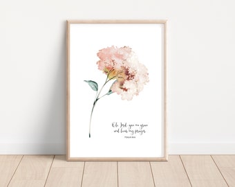 Oh Lord, Give me Grace and Hear My Prayer PSALM Floral Print, Scripture Christian Bible Wall Art Poster Print, Home Decor Printable