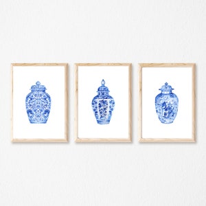 Set of 3 Hamptons Provincial Ginger Jar Prints, Home Decor, Wall Art