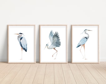 Heron Hamptons Stork Birds Wall Art Hamptons Bird Poster Print, Coastal Prints Home Decor Print, Printable Download
