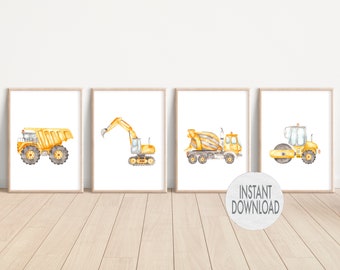 INSTANT DOWNLOAD Trucks Poster Digital Prints Dump Trucks Poster Digger Print Construction Digital Wall Art Nursery Kids Wall Print Set of 4