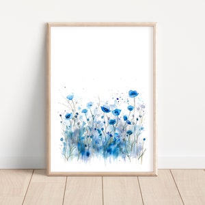 Hamptons Floral Blue Wall Art Hamptons Field of Flowers Print Hamptons Watercolor Wall Art Home Decor Hamptons Printable Download
