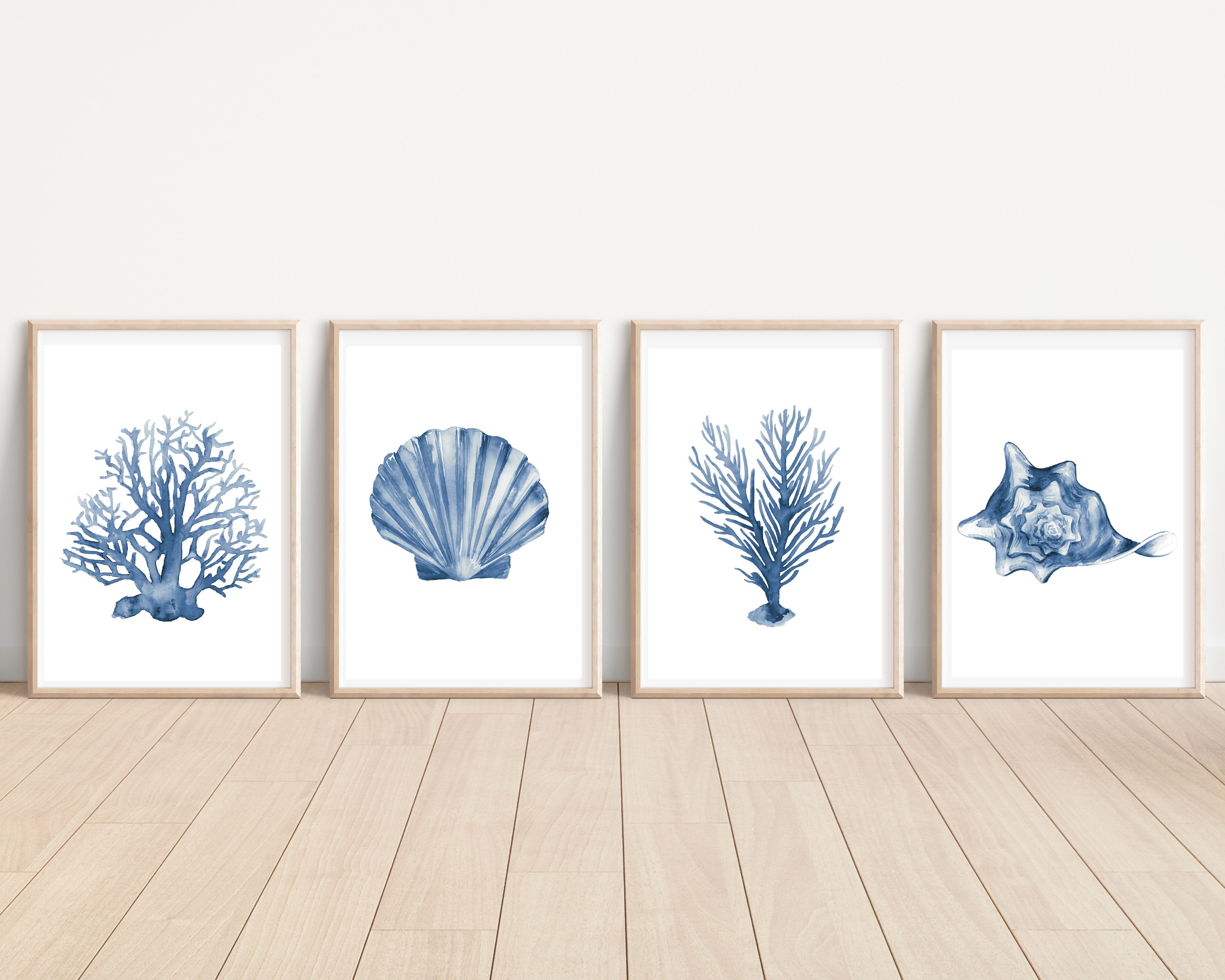 Hamptons Wall Art Posters Printable Watercolour Shells Coral Wall Print — free download