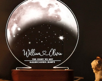 Unique Wedding Gift Ideas - Custom Moon Phase Print - Acrylic Moon Lamp - Newlywed Gifts - First Date Gift - Personalized Moon Night Light