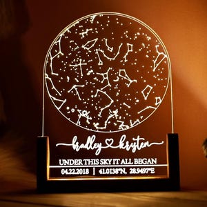 Carte des étoiles personnalisée par date, cadeau d'anniversaire pour elle, carte de la constellation personnalisée, veilleuse de carte des étoiles, cadeaux pour couple, cadeaux de fiançailles