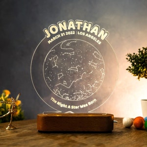 Luz de noche con mapa estelar personalizado para cumpleaños - Regalos de cumpleaños para hija e hijo - Regalos celestiales - Letrero con nombre personalizado - Ideas de regalos de cumpleaños para mejores amigas