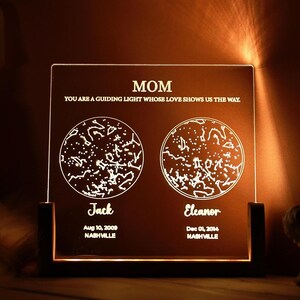 Cadeau personnalisé pour maman et sa fille - Cadeau d'anniversaire pour maman - Carte des étoiles personnalisée à deux endroits - Impression ciel nocturne - Carte des étoiles - Carte des étoiles pour maman