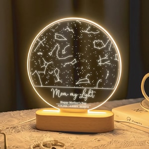 Carte personnalisée de la constellation - cadeau fête des mères d'un enfant - cadeau première maman - carte des étoiles avec veilleuse - cadeau belle-mère - carte des étoiles personnalisée