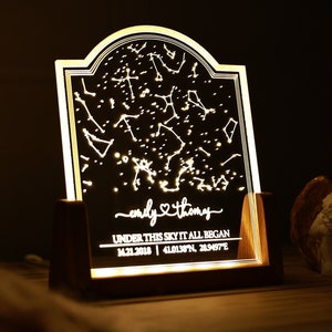 Mapa estelar personalizado en luz de noche como regalo de aniversario - Regalo de gráfico estelar - Regalos para el primer día de San Valentín - Regalo para novia, esposa, novio, esposo