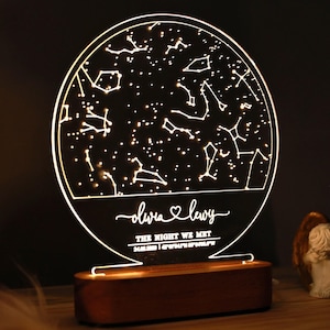 Lámpara con gráfico de constelaciones personalizado - Gráfico de estrellas para parejas - Mapa estelar en luz de noche - Regalo para novio o novia - Señal de compromiso