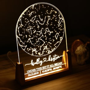 Carte des étoiles personnalisée par date pour couples - Cadeaux personnalisés - Cadeau Saint-Valentin pour lui - Carte des étoiles constellation - Cadeau de Noël - Cadeau pour couples