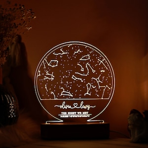 Mapa de constelaciones personalizado - Mapa estelar en luz de noche - Mapa estelar personalizado - Regalos de aniversario, bodas, cumpleaños - Regalo de aniversario para él