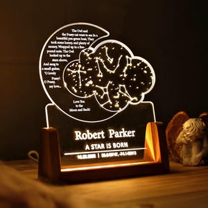 La nuit où vous êtes né, lune, nuage et carte, veilleuse - cadeaux personnalisés pour enfants - cadeau d'anniversaire personnalisé - 1er 2e 3e 13e anniversaire
