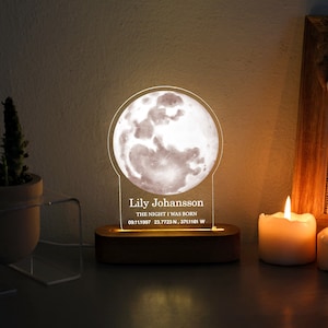 Lampe phase de lune personnalisée - carte céleste - cadeau d'anniversaire pour elle pour lui - ciel nocturne personnalisé - lampe lune en acrylique - idées cadeau nouveau-né