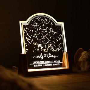 Stars Chart Night Light for Couples - Gift Star Map on Night Light - Custom Constellation Map - 1st 5th 10th Anniversary Gifts - Couple Gift